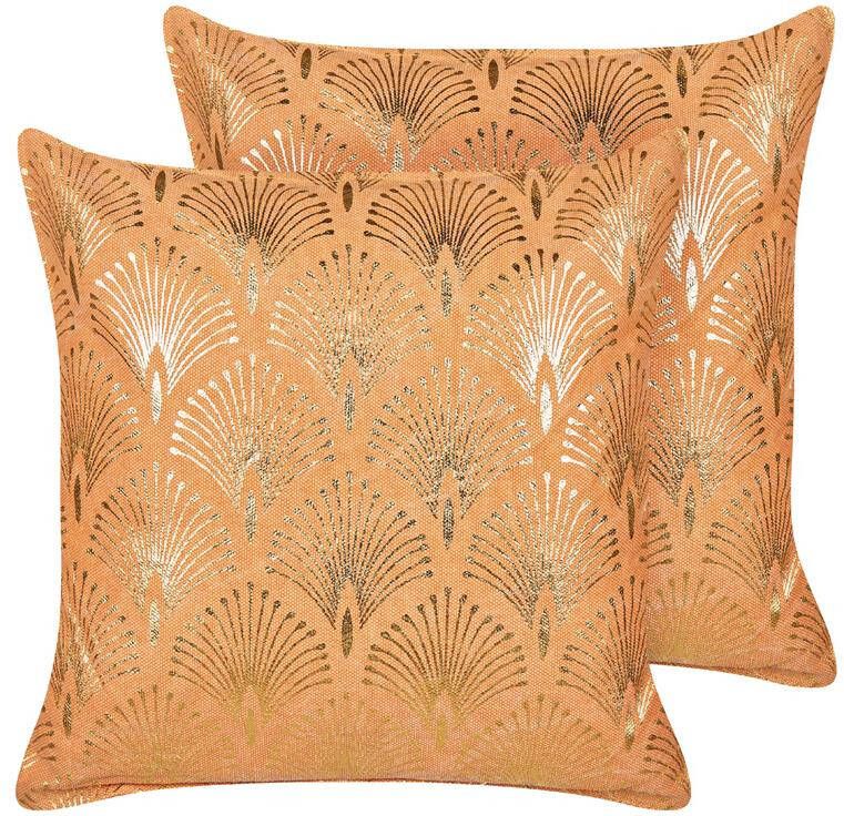 Beliani HOYA Sierkussen set van 2 Oranje 45 x 45 cm Katoen