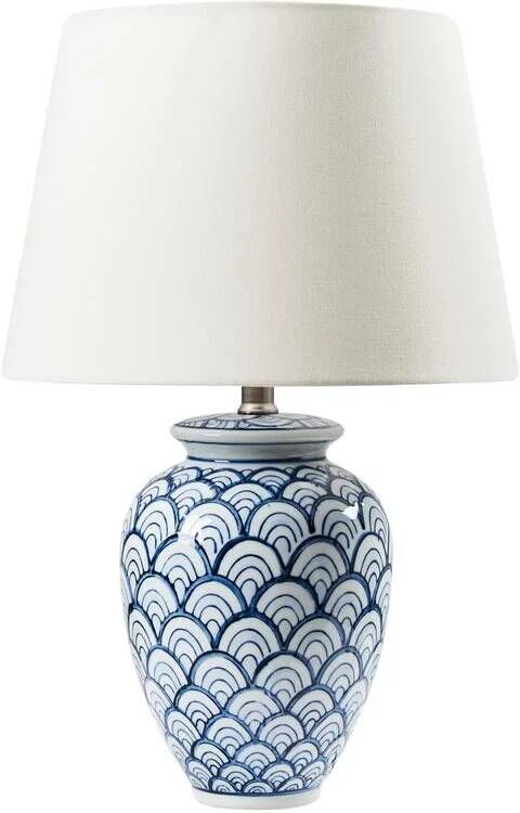 Beliani JAUCA Tafellamp Wit|Blauw Porselein|Linnen