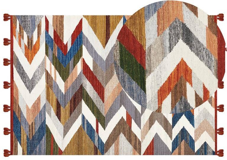 Beliani -KANAKERAVAN-Kelim vloerkleed-Multicolor-160 x 230 cm-Wol