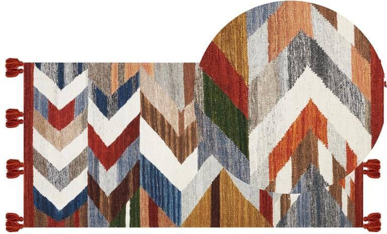 Beliani -KANAKERAVAN-Kelim vloerkleed-Multicolor-80 x 150 cm-Wol