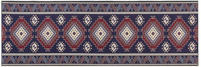 Beliani KANGAL Loper tapijt Blauw|Rood 80 x 240 cm Polyester