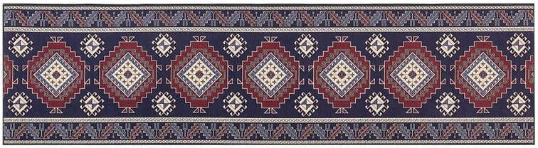 Beliani KANGAL Loper tapijt Blauw|Rood 80 x 300 cm Polyester