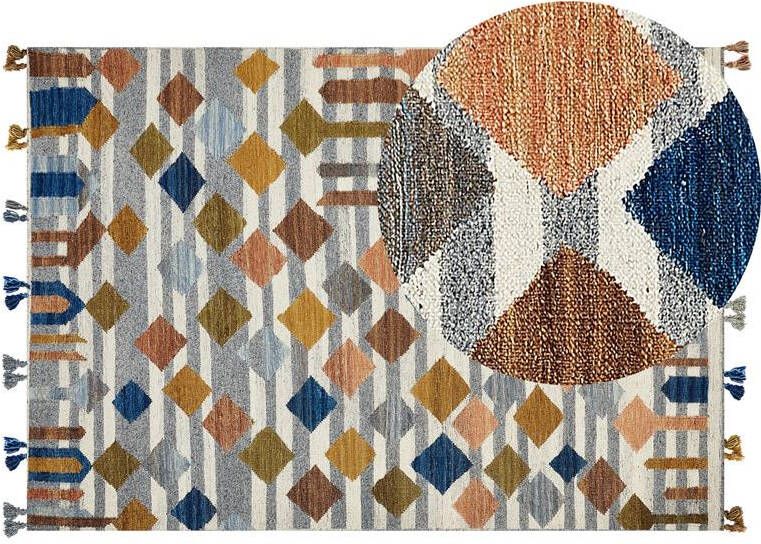 Beliani -KASAKH-Kelim vloerkleed-Multicolor|Groen-160 x 230 cm-Wol