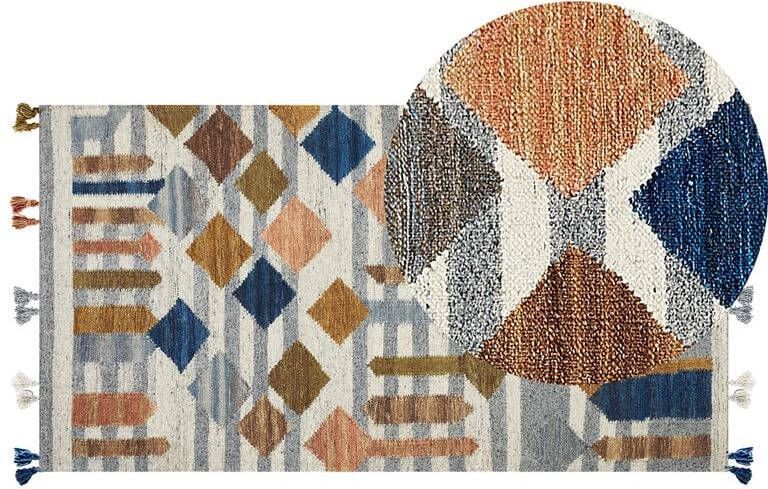 Beliani -KASAKH-Kelim vloerkleed-Multicolor|Groen-80 x 150 cm-Wol