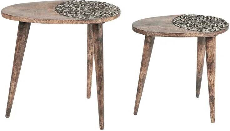 Beliani -KHETUA-Bijzettafel set van 2-Donkere houtkleur-Mangohout