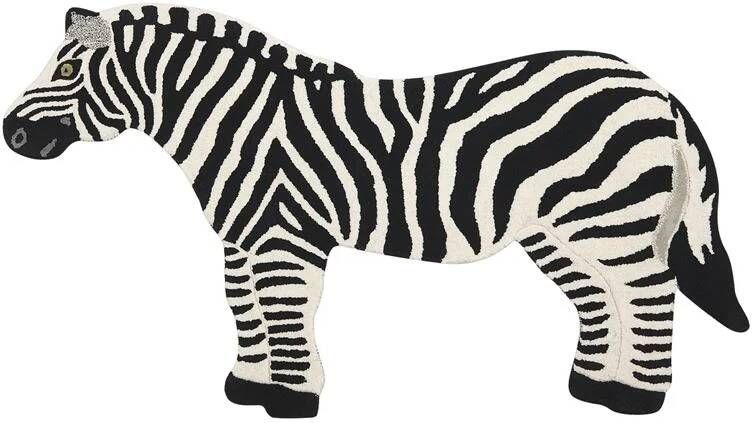 Beliani KHUMBA Kindervloerkleed Wit|Zwart 100 x 160 cm Wol