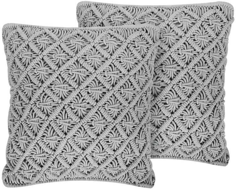 Beliani -KIZKALESI -Sierkussen set van 2-Grijs-45 x 40 cm-Katoen