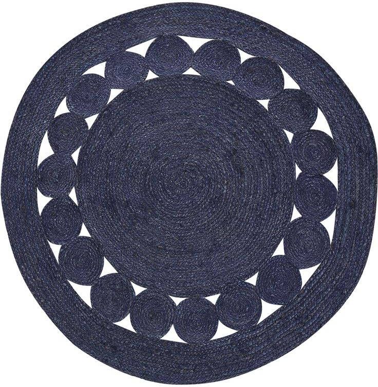 Beliani -KOYUNLU-Laagpolig vloerkleed-Donkerblauw-ø 120 cm-Jute