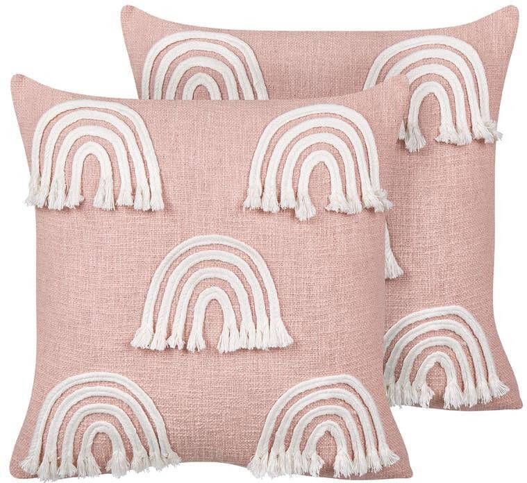 Beliani LEEA Sierkussen set van 2 Roze 45 x 45 cm Katoen