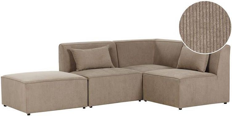 Beliani LEMVIG Hoekbank 3-zits Taupe Linkszijdig Corduroy