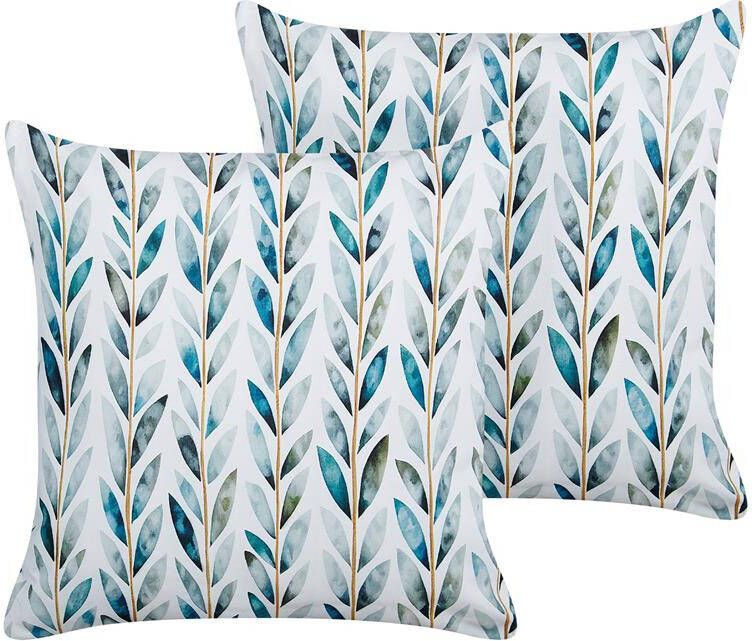 Beliani LOANO Sierkussen set van 2 Wit|Groen Polyester