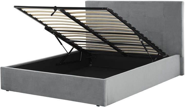 Beliani -LORIENT-Bed met opbergruimte-Grijs-140 x 200 cm-Fluweel