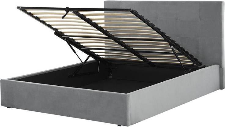 Beliani -LORIENT-Bed met opbergruimte-Grijs-160 x 200 cm-Fluweel