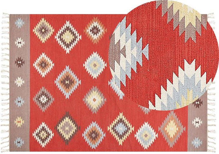 Beliani -LORUT-Kelim vloerkleed-Meerkleurig-160 x 230 cm-Katoen