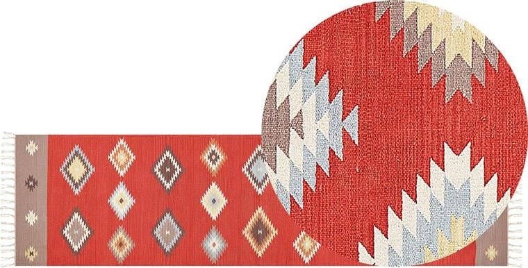Beliani -LORUT-Kelim vloerkleed-Meerkleurig-80 x 300 cm-Katoen