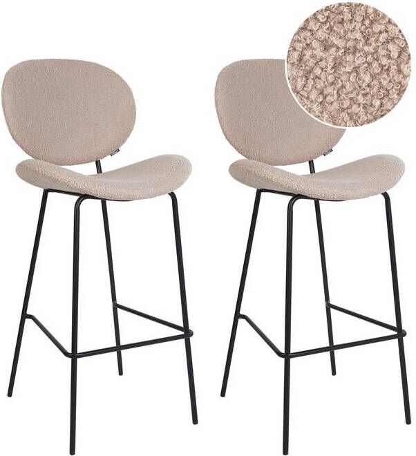 Beliani LUANA Barkruk set van 2 Lichtbeige Bouclé