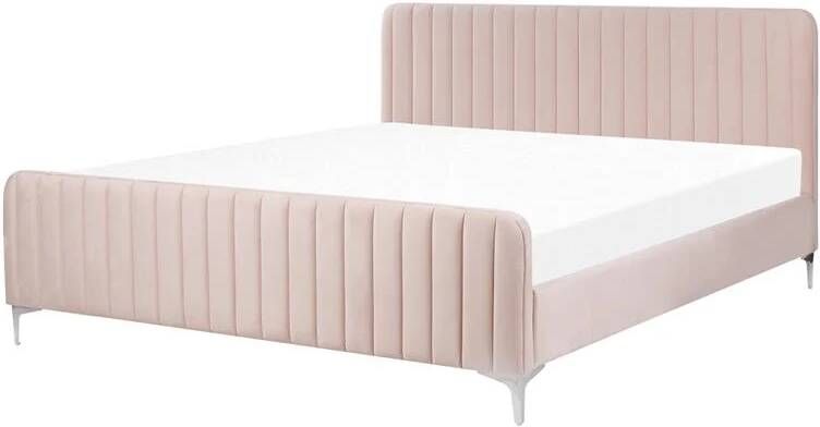 Beliani -LUNAN-Tweepersoonsbed-Pastelroze-180 x 200 cm-Fluweel