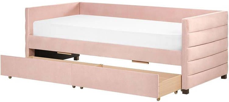 Beliani MARRAY Slaapbank Pastelroze 90 x 200 cm Fluweel