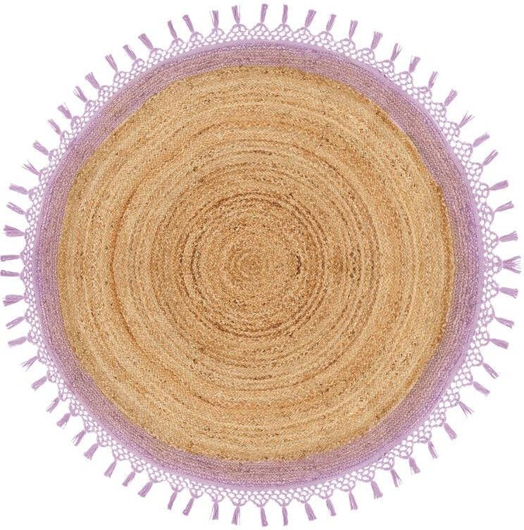 Beliani MARTS Vloerkleed Beige|paars 140 cm Jute