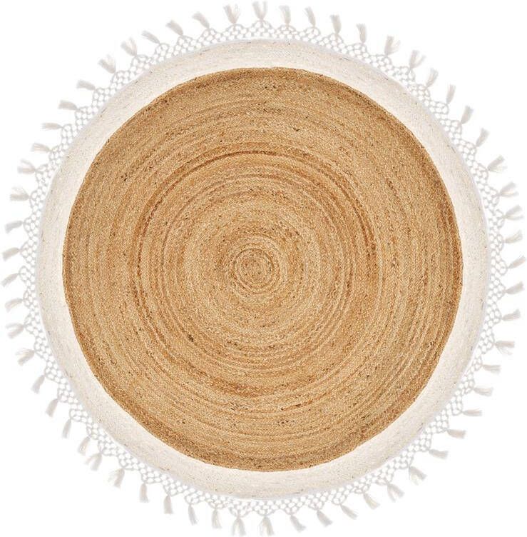 Beliani MARTS Vloerkleed Beige|wit 140 cm Jute