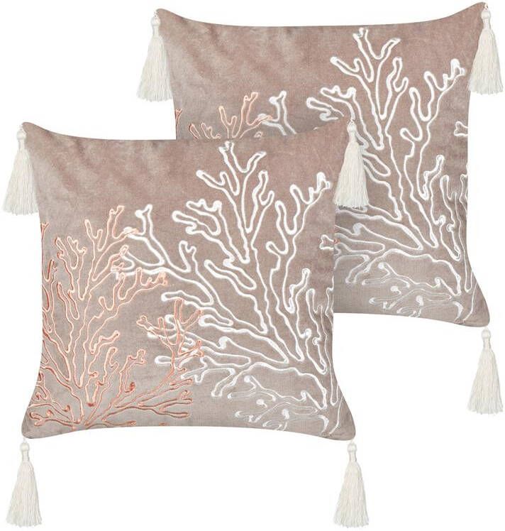 Beliani -MAZZAELLA-Sierkussen set van 2-Taupe-45 x 45 cm-Fluweel