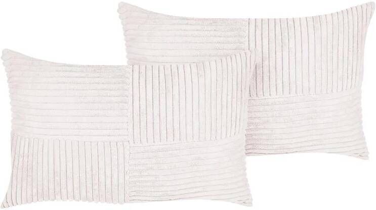 Beliani MILLET Sierkussen set van 2 Wit 47 x 27 cm Corduroy