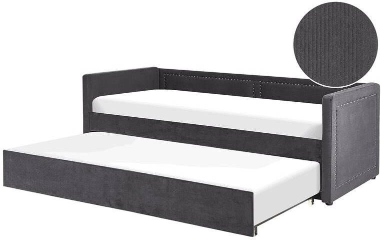Beliani -MIMIZAN-Eenpersoonsbed-Donkergrijs-90 x 200 cm-Corduroy