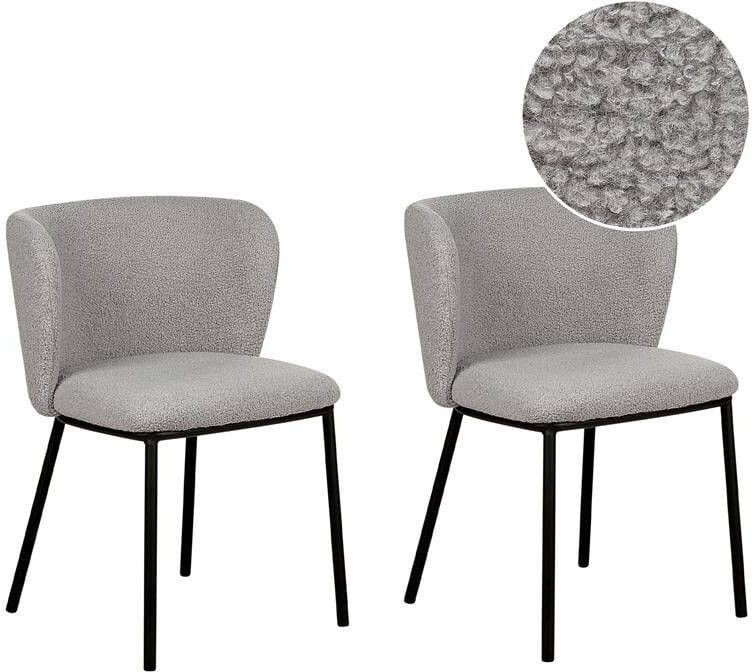 Beliani MINA Eetkamerstoel set van 2 Grijs Bouclé