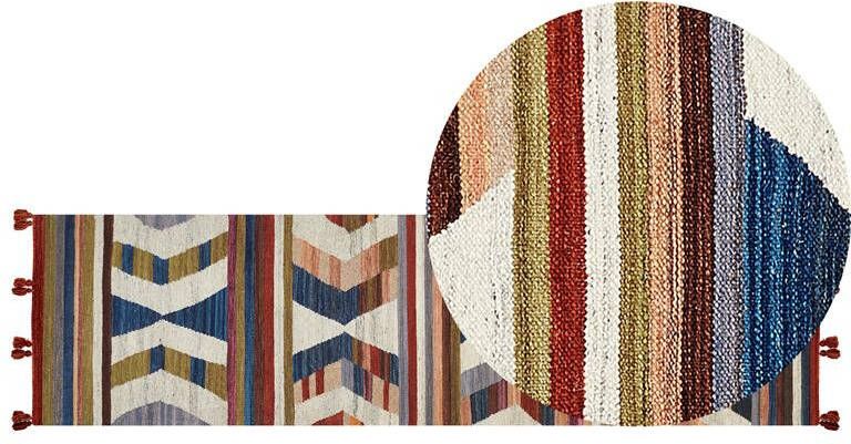 Beliani MRGASHAT Kelim vloerkleed Multicolor 80 x 300 cm Wol