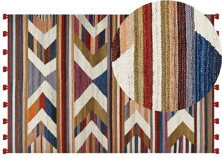 Beliani -MRGASHAT-Kelim vloerkleed-Multicolor|Rood-200 x 300 cm-Wol