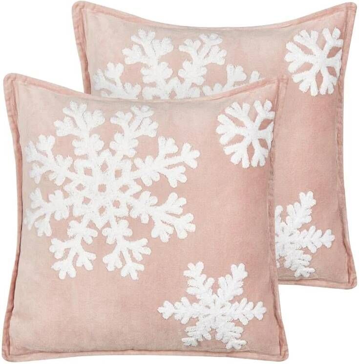 Beliani MURRAYA Sierkussen set van 2 Wit|Roze Fluweel