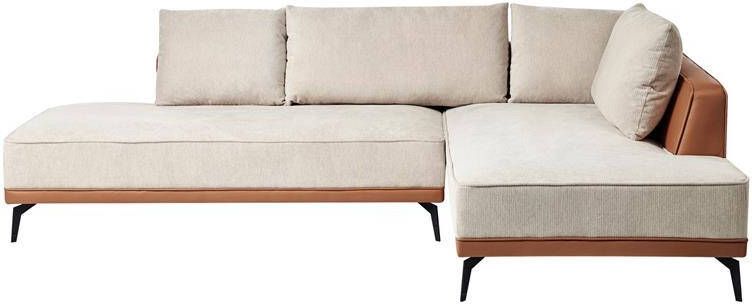 Beliani -MYKEN-Hoekbank-Beige|Bruin-Linkszijdig-Polyester|Kunstleer