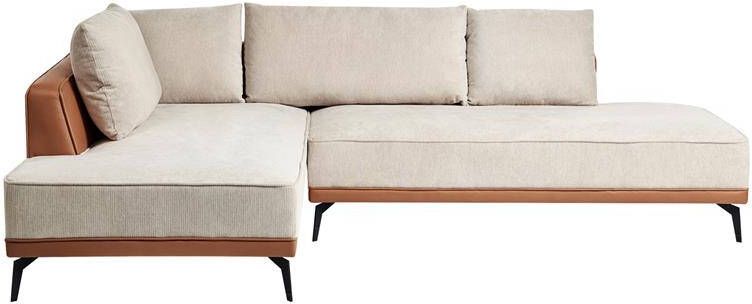 Beliani -MYKEN-Hoekbank-Beige|Bruin-Rechtszijdig-Polyester|Kunstleer