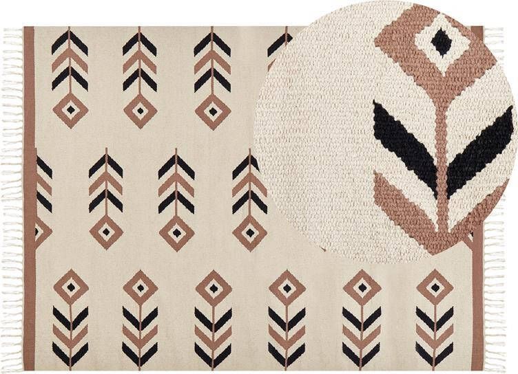 Beliani NIAVAN Vloerkleed Beige|zwart 140 x 200 cm Katoen