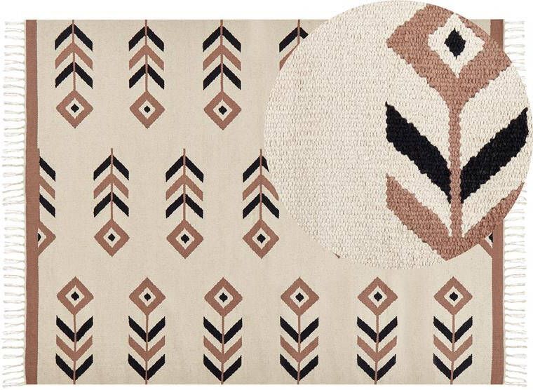 Beliani NIAVAN Vloerkleed Beige|zwart 160 x 230 cm Katoen