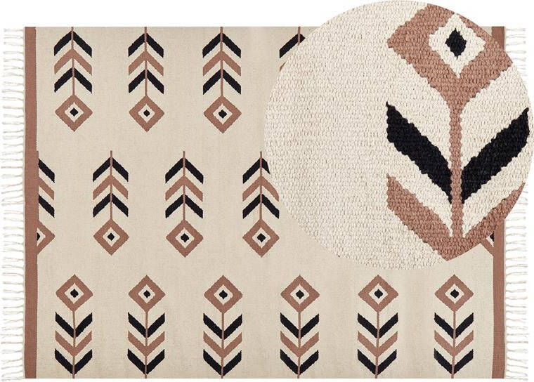 Beliani NIAVAN Vloerkleed Beige|zwart 200 x 300 cm Katoen