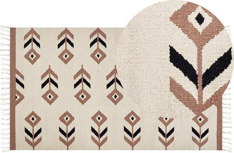 Beliani NIAVAN Vloerkleed Beige|zwart 80 x 150 cm Katoen