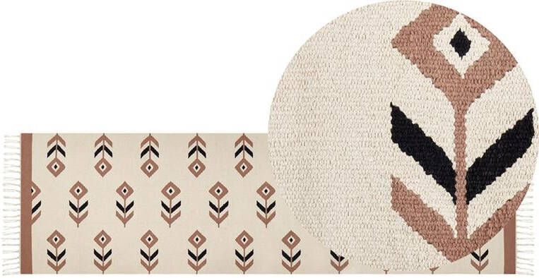 Beliani NIAVAN Vloerkleed Beige|zwart 80 x 300 cm Katoen
