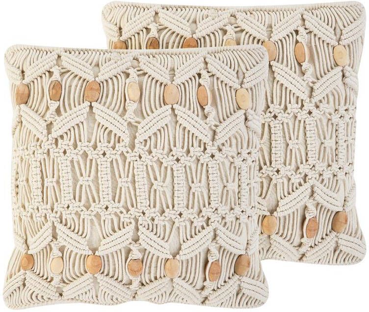 Beliani NICAEA Sierkussen set van 2 Beige 45 x 45 cm Katoen