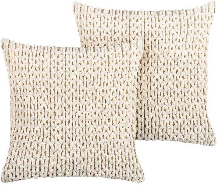 Beliani OXALIS Sierkussen set van 2 Beige 45 x 45 cm Katoen