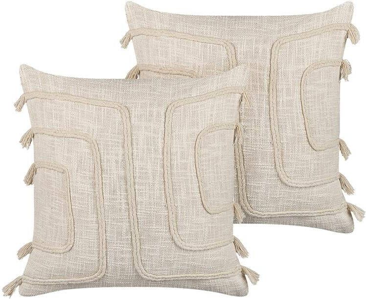 Beliani -PLEIONE -Sierkussen set van 2-Beige-45 x 45 cm-Katoen