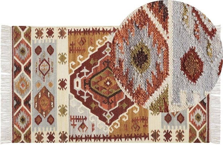 Beliani PROSHYAN Kelim vloerkleed Multicolor 80 x 150 cm Wol