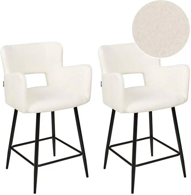 Beliani SANILAC Barkruk set van 2 Wit Bouclé