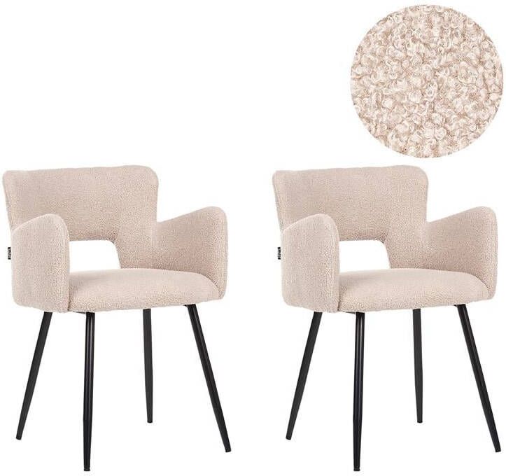 Beliani SANILAC Eetkamerstoel set van 2 Beige Bouclé