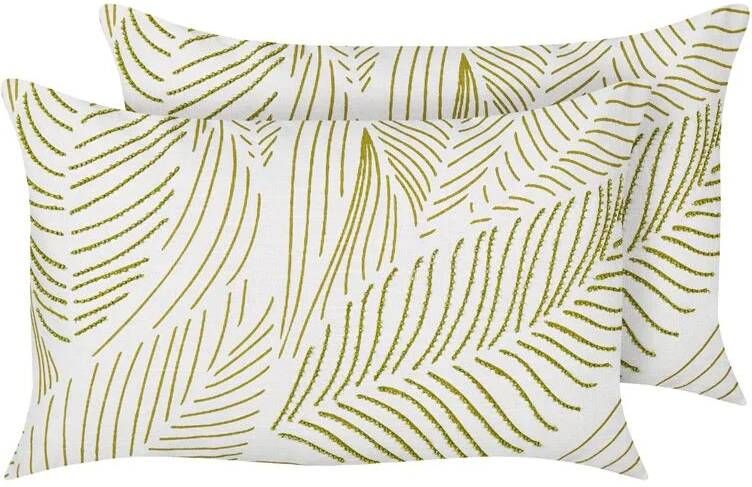Beliani -SPANDOREA-Sierkussen set van 2-Wit|Groen-30 x 50 cm-Katoen