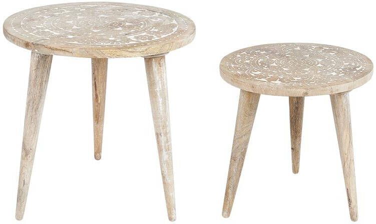 Beliani UDAY Bijzettafel set van 2 Lichte houtkleur Mangohout