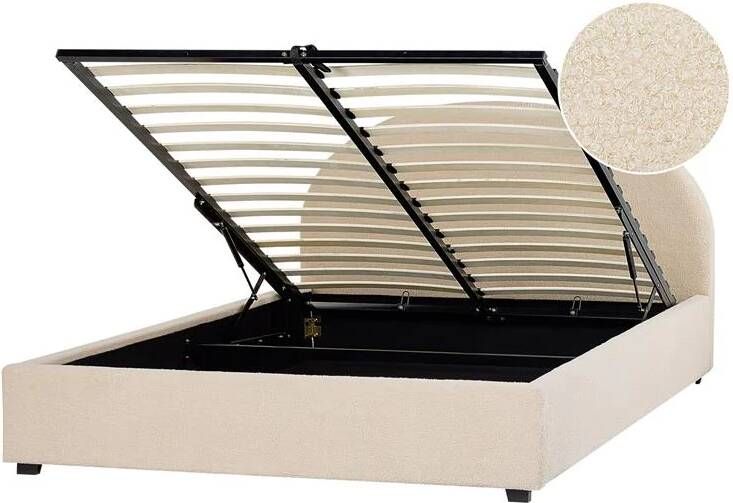 Beliani -VAUCLUSE-Bed met opbergruimte-Beige-140 x 200 cm-Polyester