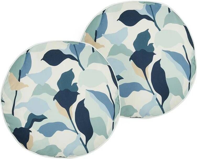 Beliani VEGLINO Tuinkussen set van 2 Blauw ⌀ 40 cm Polyester