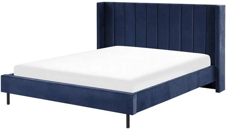 Beliani VILLETTE Tweepersoonsbed Blauw 180 x 200 cm Fluweel