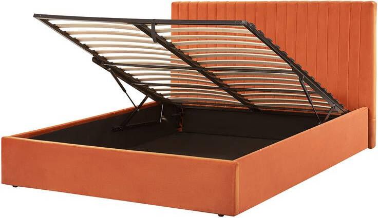 Beliani -VION-Bed met opbergruimte-Oranje-160 x 200 cm-Fluweel